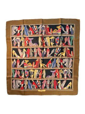 Salvatore Ferragamo Vintage Silk Scarf Iconic Shoe Shelf Print